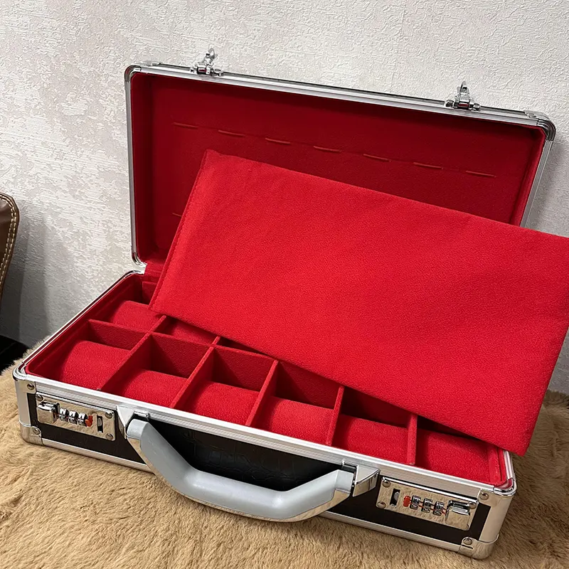 12 Slots Premium Aluminum Metal Briefcase Watch Organizer Box